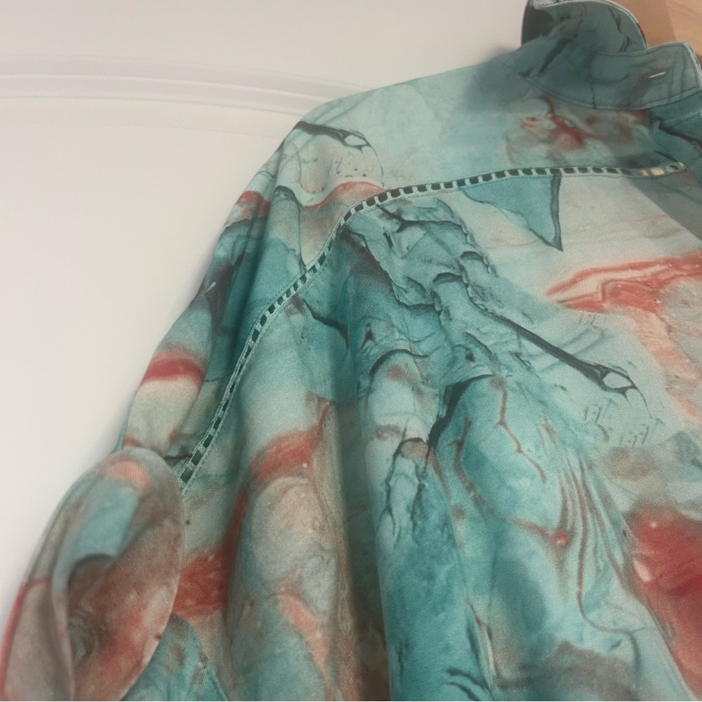 Soft Surroundings waterfront shirt dress abstract teal size M NWT - Picture 9 of 11